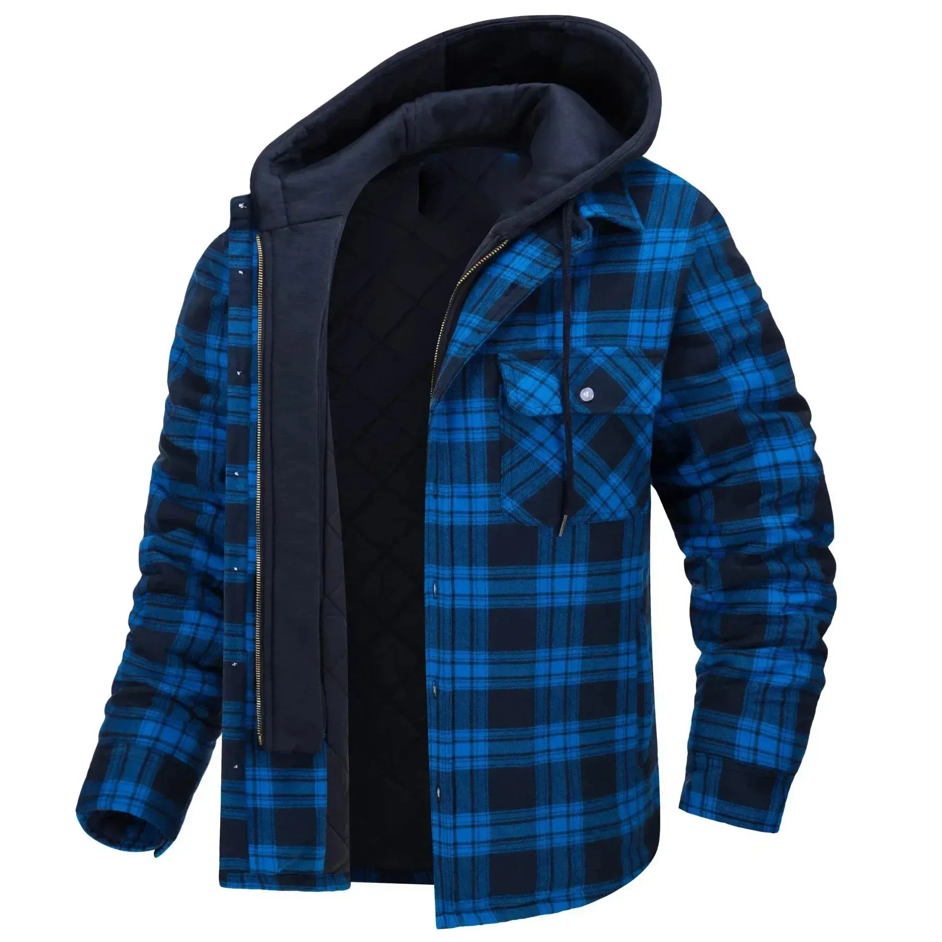 2024 Men's Winter Hooded Jacket – Warm, Thick Cotton Casual Coat with Detachable Hood & Plaid Design for Autumn & Winter