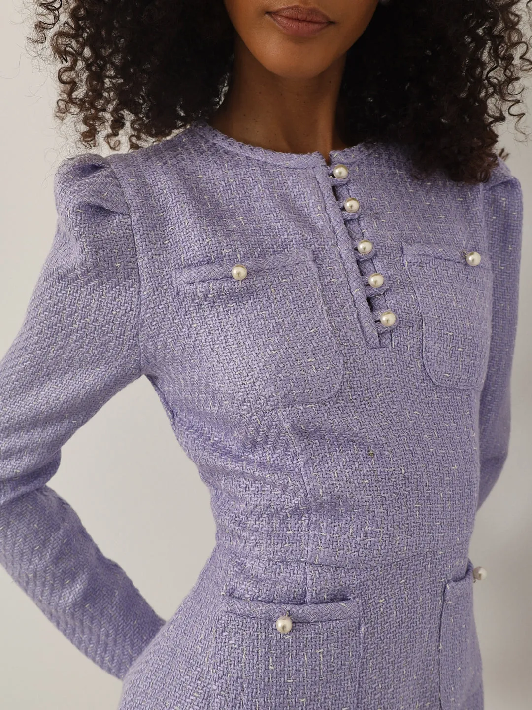 Amaris Tweed Pearl Button Dress | Lilac
