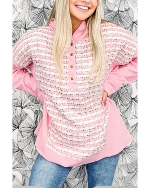 Azura Exchange Striped Tweed Patchwork Button Hoodie - M
