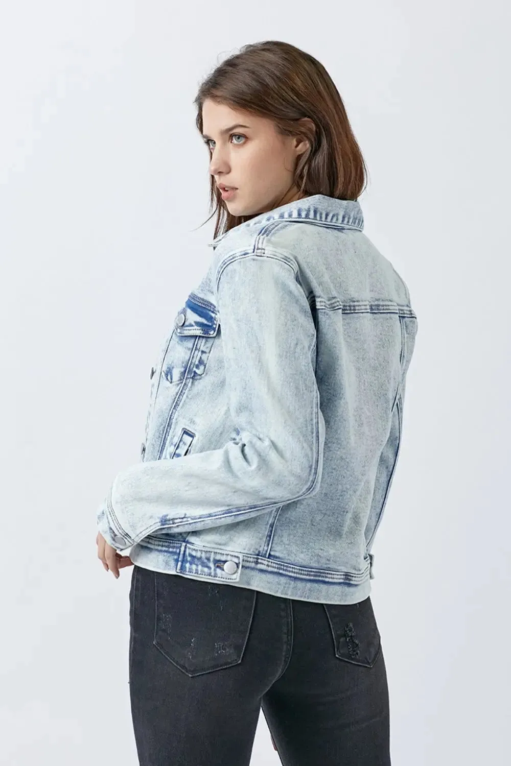 Button-Up Washed Denim Jacket | Timeless & Versatile Casual Wear
