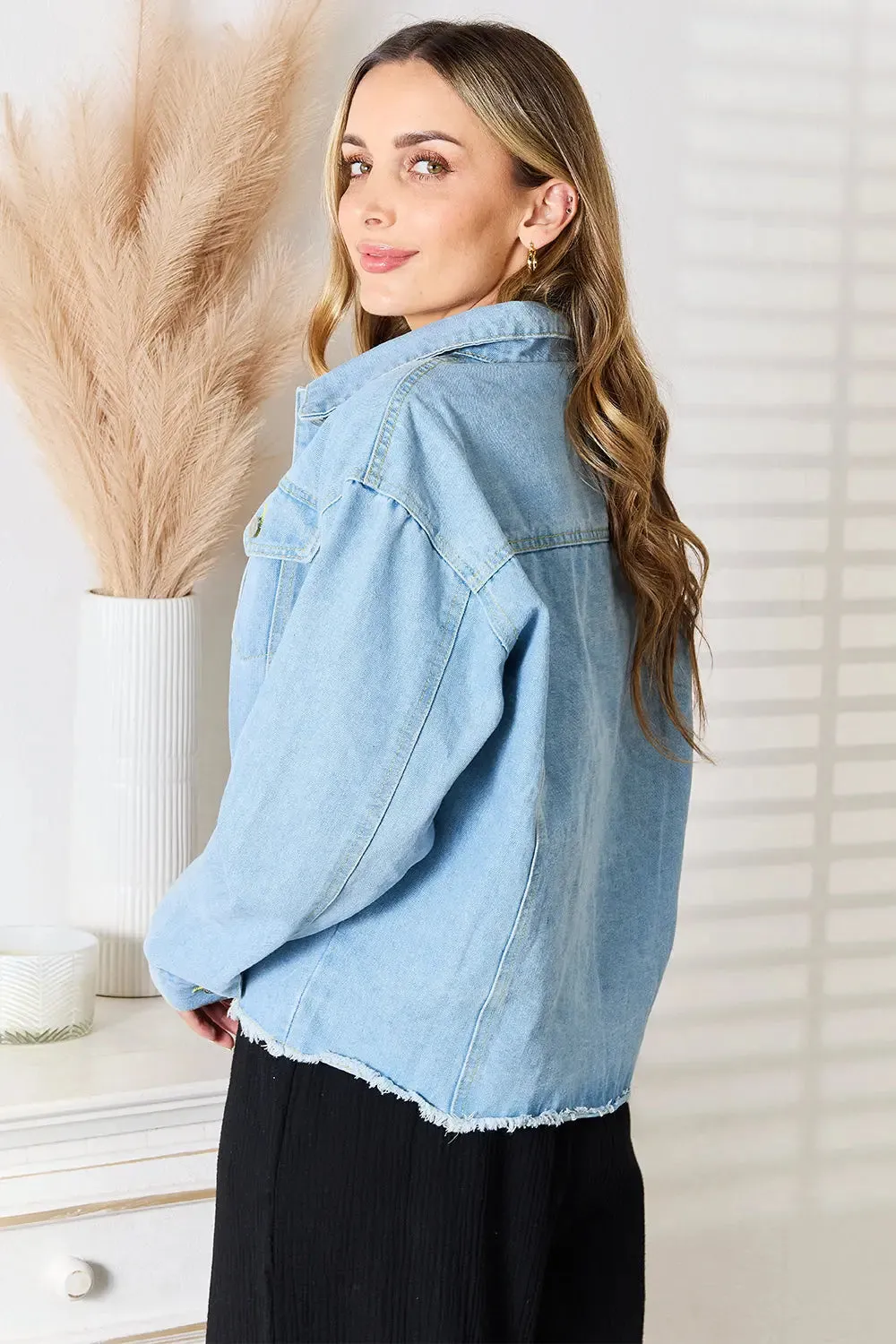 Dropped Shoulder Raw Hem Denim Jacket - Trendy, Edgy & Versatile