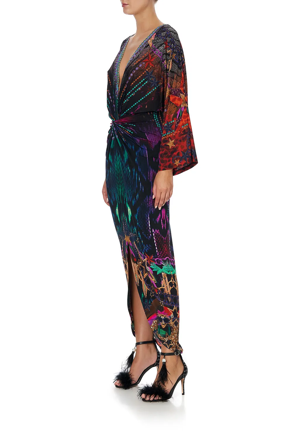 LONG SPLIT FRONT TWIST DRESS ROCKET WOMAN