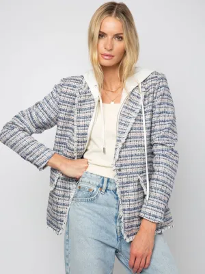 Navy Combo Plaid Tweed Hoodie Blazer