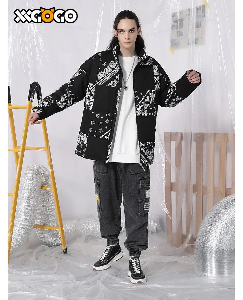 Paisley Cat Print Quilted Padded Coat