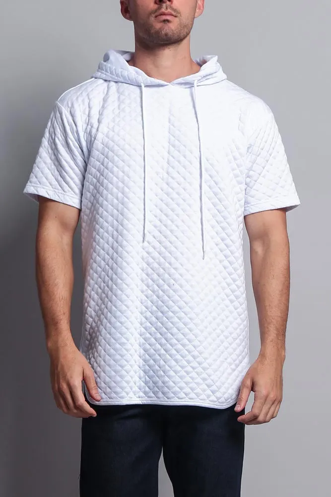 Quilted Long Length Curved Hem Hooded T-Shirt