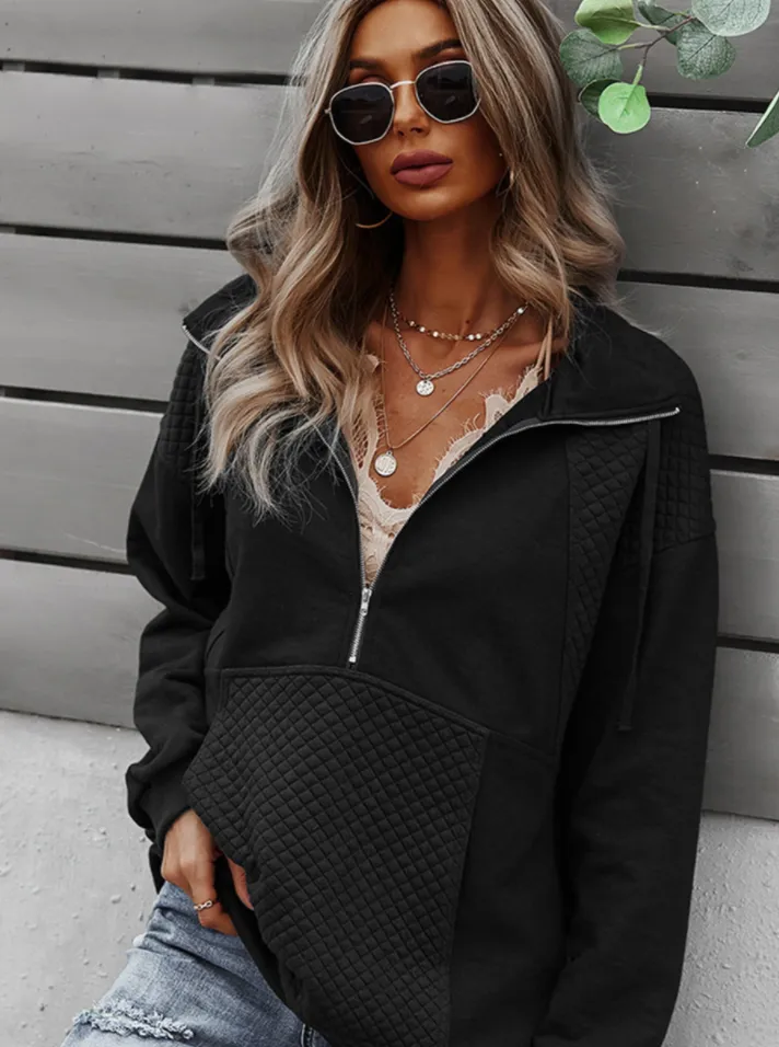 Quilted Patch Half Zipper Sweatshirt