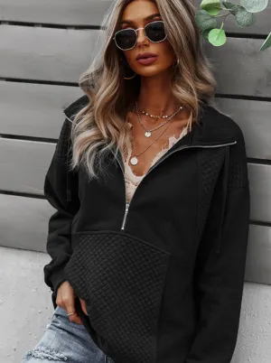 Quilted Patch Half Zipper Sweatshirt