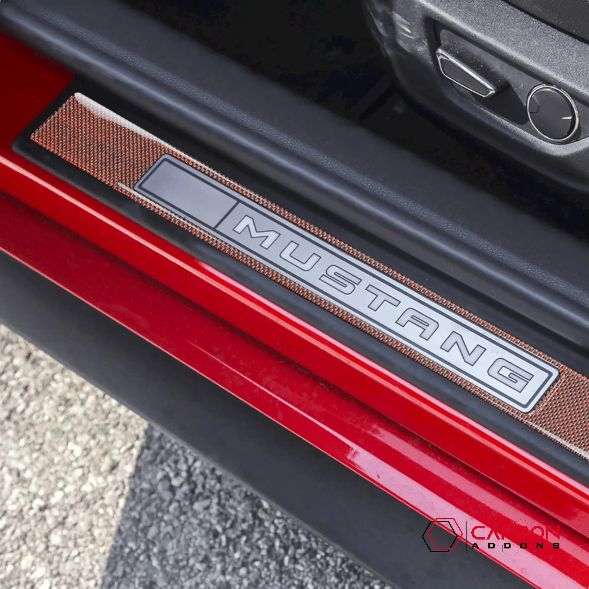 Reflective Carbon Fiber  Inner Door Sills Trim Overlay for Ford Mustang 2015-2023