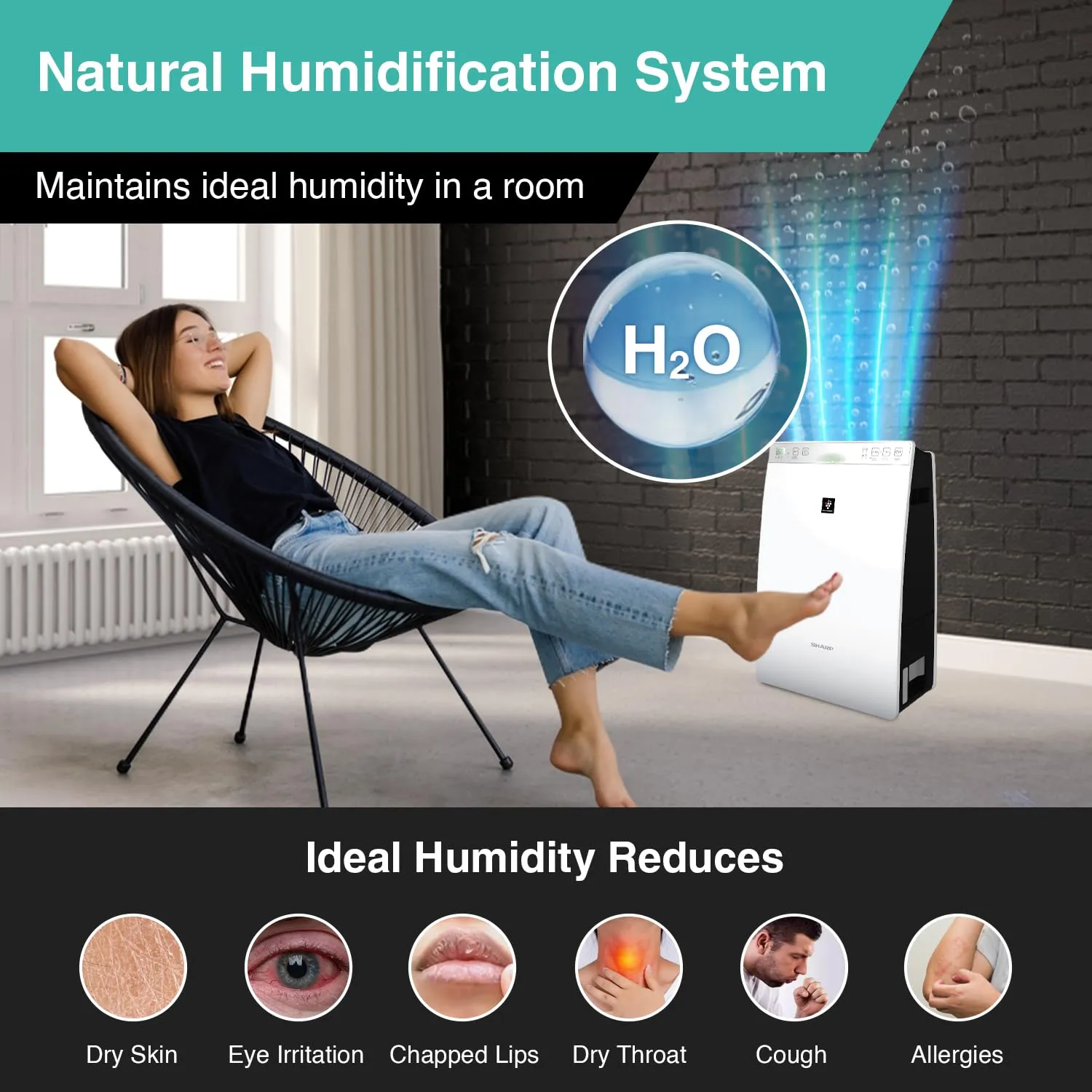 Sharp Plasmacluster Air Purifier with Humidification, for Rooms of up to 226 sq ft ‎KC-F30E-W