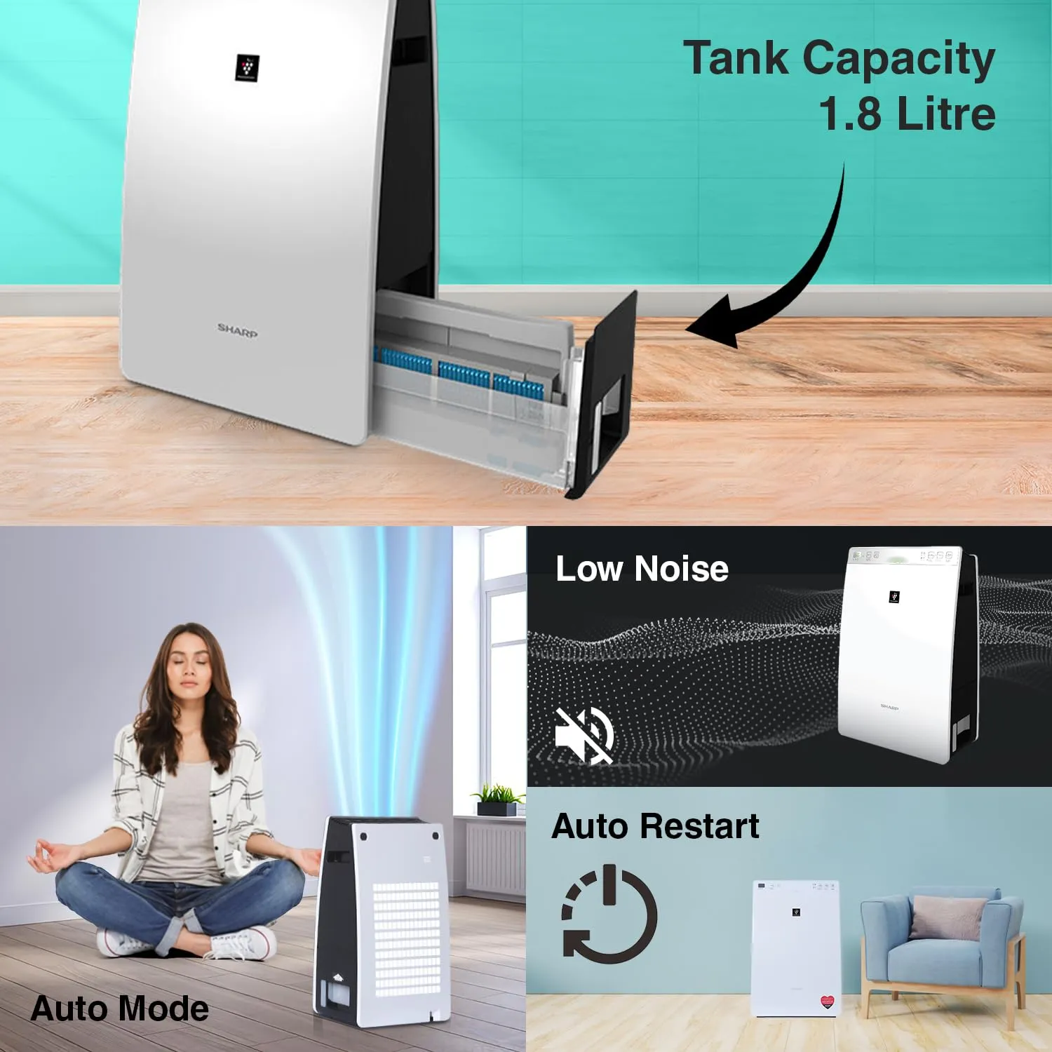 Sharp Plasmacluster Air Purifier with Humidification, for Rooms of up to 226 sq ft ‎KC-F30E-W