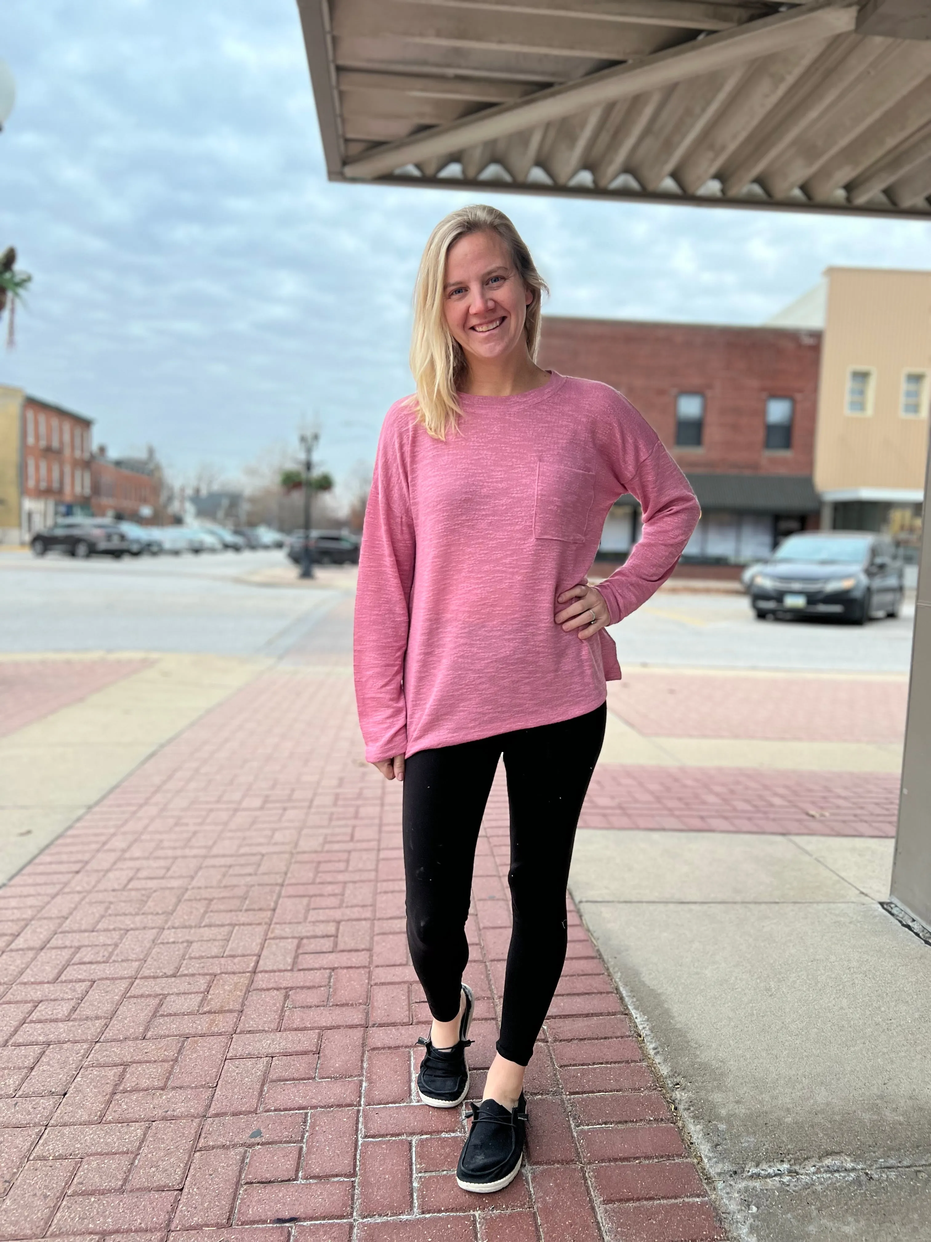 Slub Hacci Long Sleeve T-Shirt Rose